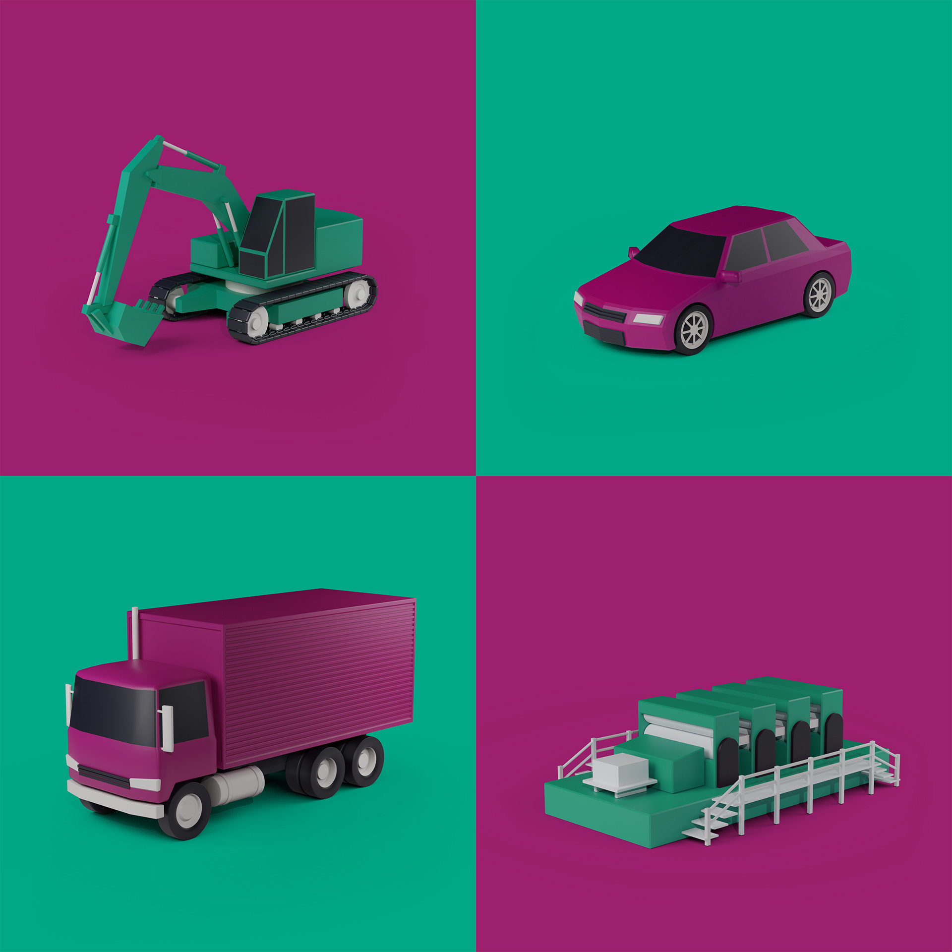 lowpoly 3d models heavy equipment web