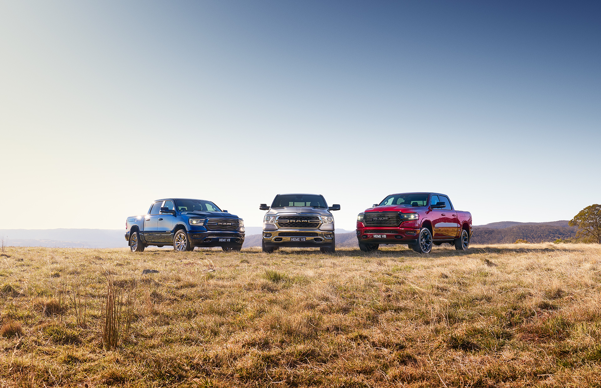 retouched image of 3 RAM traucks