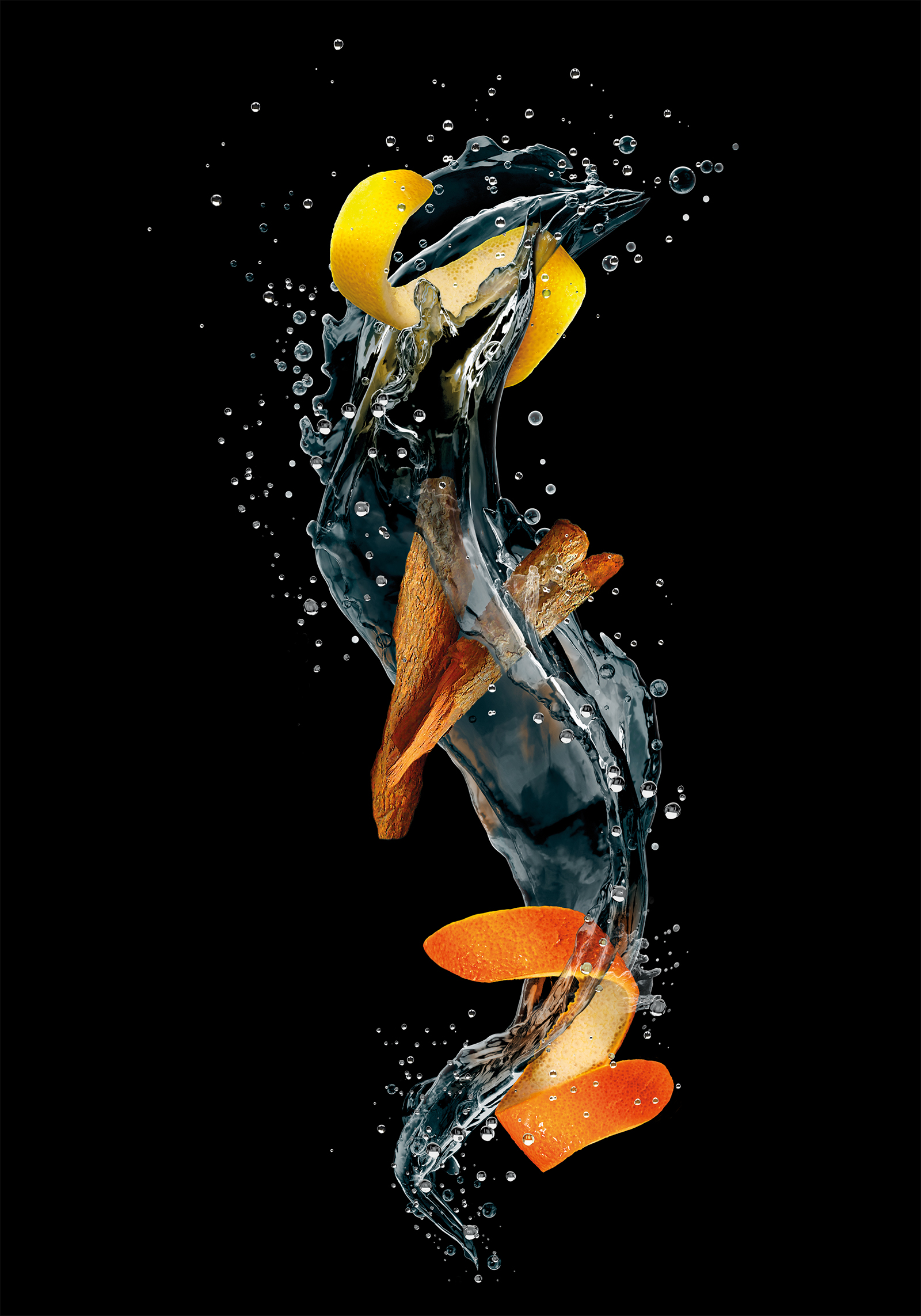 3d render of water with fruit peel